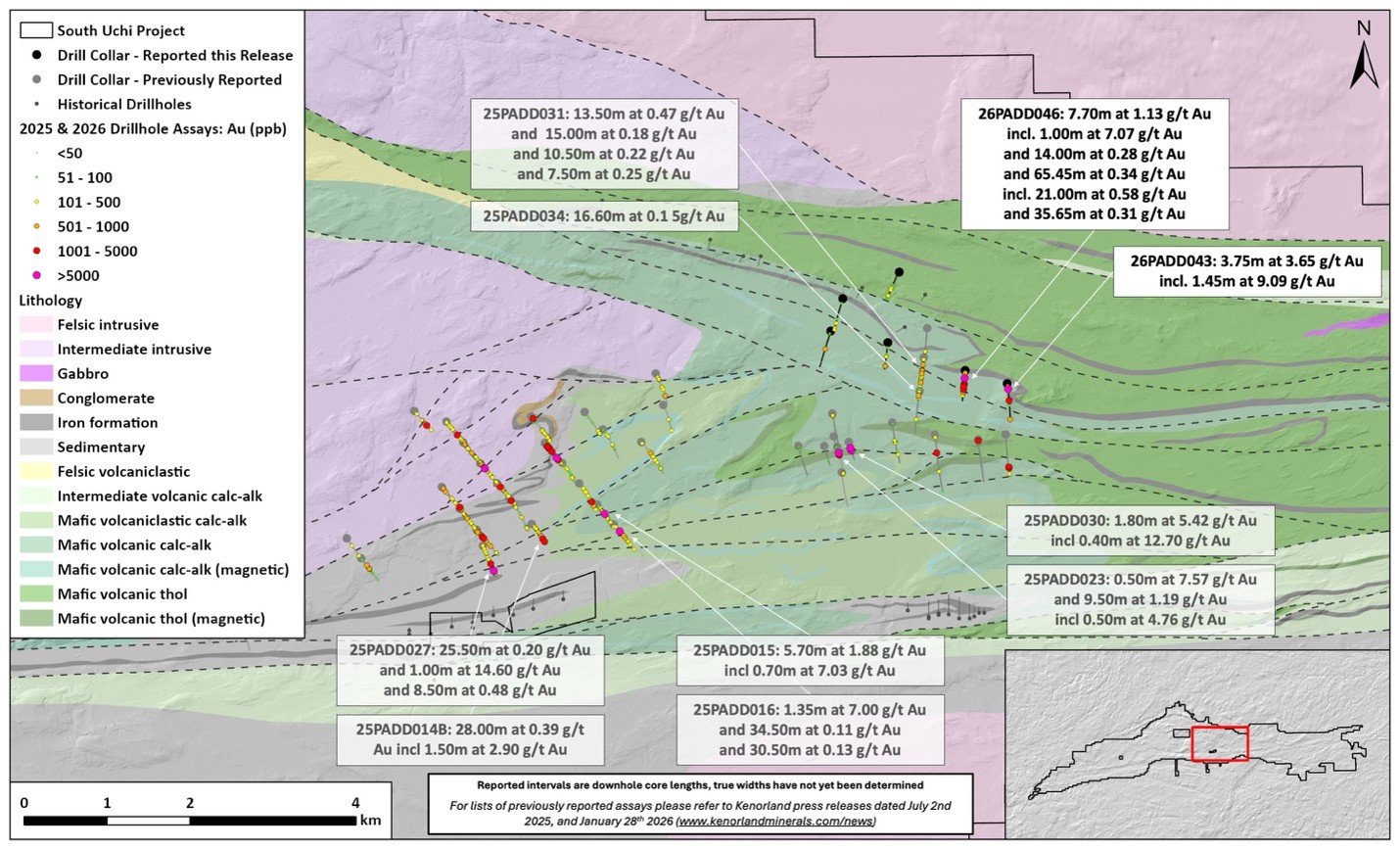 Plan map of Papaonga with drill hole locations including highlights from this press release